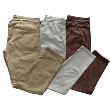Imagem de kit c/3 calças masculina jeans e sarja basica slim c/elastano com vari