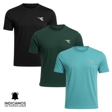 Imagem de Kit 3 Camisetas Diadora Small Logo Masculina - Azul Turquesa e Preto XGG-Masculino