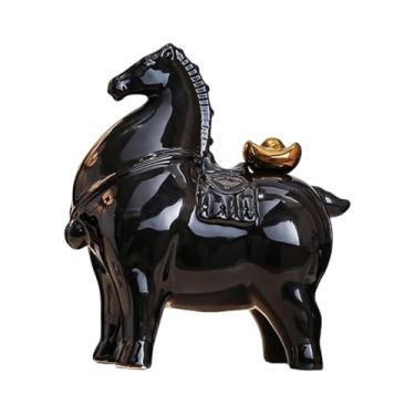 Imagem de Fenteer Estatueta de Cavalo para Mesa, Escultura de Cavalo, Decoração Feng Shui para Lareira ou Estante, Black W Gold Ingot