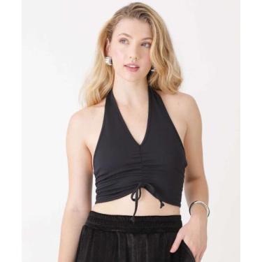 Imagem de Blusa Cropped Feminina Frente Única drapeado Marisa-25115, Preto, G