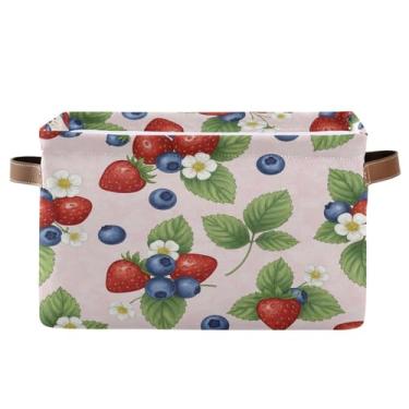 Imagem de Wassud Caixa de armazenamento de lona de mirtilo morango com alças, cestas organizadoras dobráveis para armário, banheiro e decoração de casa, 1 pacote