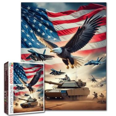 Imagem de Quebra-cabeça lutador com bandeira dos EUA 1000 peças para adultos América Águia careca soldado do exército americano 1000 peças jogo pinturas de dia independente decoração de parede DIY artesanato