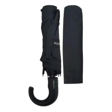 Imagem de Guarda Chuva Automático Cabo Curvo Masculino Cor Preto Desenho do teci