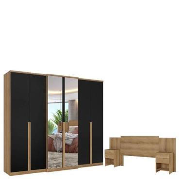 Imagem de Guarda Roupa Casal Valência 6 Portas Full Glass Capuccino Preto Acetin