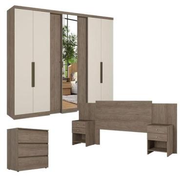 Imagem de Guarda Roupa Casal Selecto 7 Portas Glass Rustic Off White com Cômoda 