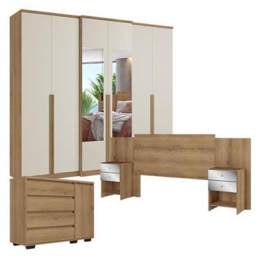 Imagem de Guarda Roupa Casal Valência 6 Portas Glass Capuccino Off White com Côm