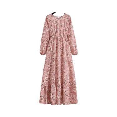 Imagem de Vestido Maxi Floral Feminino Primavera Verão Casual Manga Longa Decote