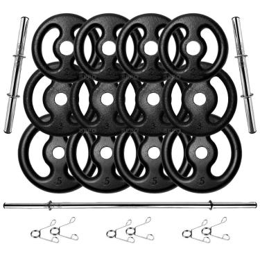 Imagem de Kit 40Kg em Anilhas de Ferro com Barras de 40cm e Barra de 1,50m-Unissex