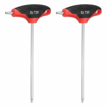 Imagem de HARFINGTON 2 peças de chave Torx com cabo em T T30 S2 chave em T de extremidade dupla de aço chave chave Torx chave sextavada ferramenta para manutenção doméstica automotiva, vermelho preto