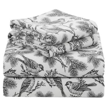 Imagem de California Design Den Conjunto de lençóis de flanela King Size – Feito em Portugal 100% algodão, substancial, aveludado, macio, 4 peças, conjunto de lençóis de flanela king size, escovado triplo com