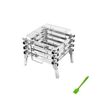 Imagem de CGKs6anmU Churrasqueira portátil dobrável de aço inoxidável para acampamento e forno de carbono, fogão a lenha, incinerador de churrasqueira