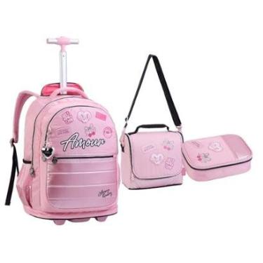 Imagem de Kit Mochila Rodas Lancheira Estojo Bolso Notebook Lorena-Feminino