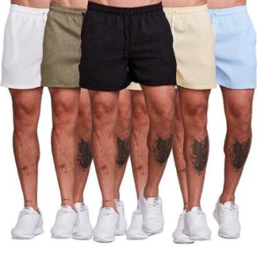 Imagem de Kit 5 Shorts Bermudas Masculina Linho Curta Lisa Verão-Masculino