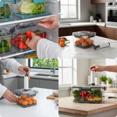 Imagem de Kit 2 Potes Hermético com Bomba de Vácuo Conservar Alimentos Secos Arm