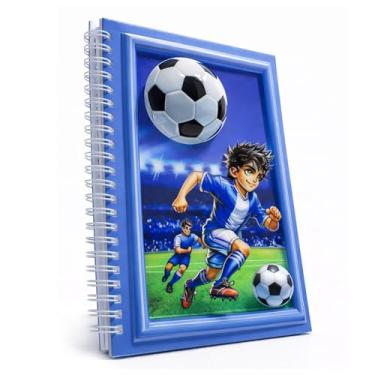 Imagem de omatek smart technologies Caderno espiral A5 com capa brilhante 3D – Caderno de capa dura fofo com 80 folhas – Caderno escolar para crianças, meninas e meninos – Pequeno jogador de futebol