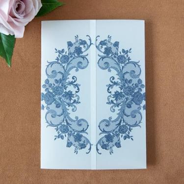 Imagem de ponatia 50 peças de jaquetas de veludo para convites de 13 x 17 cm, envelopes de papel de velino floral de renda 135gsm para casamento/chá de panela, cartões de convite de aniversário de quinze anos