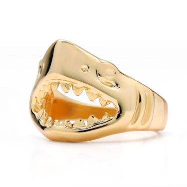 Imagem de FFTByou Anel de cobre exclusivo em forma de tubarão - artesanato ajustável e requintado banhado a ouro 18 k e prata - Joias deslumbrantes inspiradas na marinha para homens e mulheres, Latão, Sem pedra