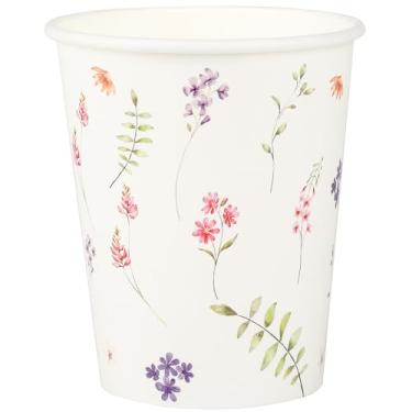 Imagem de Elyxio 100 peças de copos de papel de flores silvestres primavera aquarela flores copos de festa 255 g copo descartável para aniversário nupcial chá de bebê jardim chá de chá suprimentos para festa de