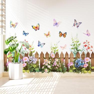 Imagem de Decalques de janela de cerca de borboleta de flor grande 60 cm x 30 cm adesivos florais de vidro de grama verde adesivos adesivos adesivos de película descascar e colar silhueta sala de estar quarto