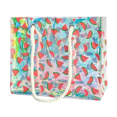 Imagem de TotePrint Sacola transparente com alças de corda, 40 x 10 x 30 cm à prova d'água de PVC à prova de areia para shows, Melancia, 15.75*11.81*3.94INCH