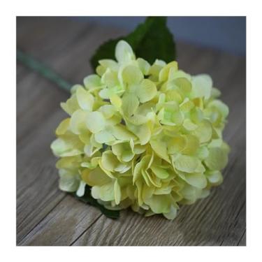 Imagem de KEG801302 Flores falsas ramo único grande hortênsia flores artificiais imitação de flores falsas hortênsia floral buquê de casamento festa decoração de casa flores (amarelo)