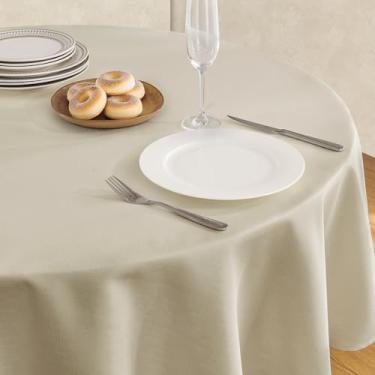 Imagem de Veblandy Toalha de mesa de linho texturizada à prova d'água e resistente a manchas, tecido decorativo sem rugas, capa de mesa para jantar/festa/buffet/casamento, 152 x 152 cm, bege