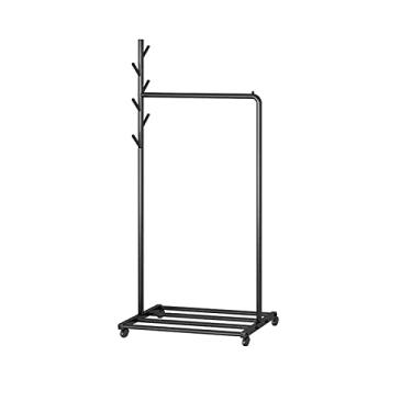 Imagem de KEG801302 Cabide Hallway Home para o chão para uso interno simples cabideiro de secagem de haste única dourado preto suporte de chapéu (preto, médio)