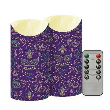 Imagem de Wassud Pacote com 2 velas de carnaval carnaval sem chama com controle remoto, velas realistas cintilantes com temporizador, velas decorativas para Natal, casamento, festa, decoração de casa média