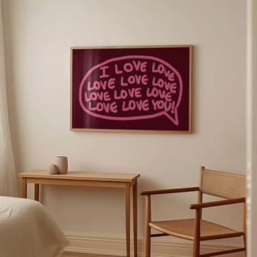 Imagem de I Love Love You, pintura impressa em tela, moderno, amor, citação, pôster, rosa, bolha de fala, arte de parede para quarto, sala de estar, decoração de casa, sem moldura