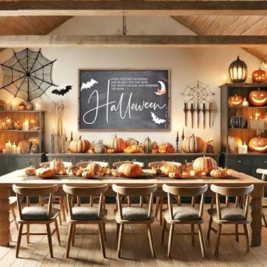 Imagem de Cartaz "When Witches Go Riding Sign" Poster Wall Art Canvas Artwork Wall Decor Prints Painting Art Prints Picture Farmhouse Halloween Entryway Mantel Decoration Sem moldura