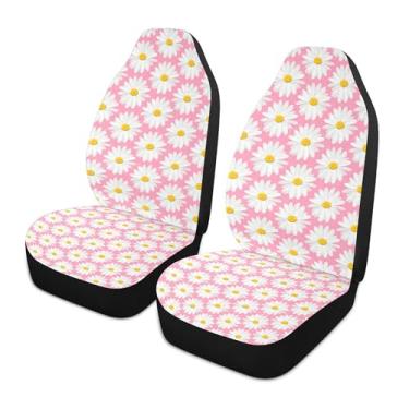 Imagem de xigua White Daisies Capas de assento de carro dianteiras universais, pacote com 2, capas protetoras de assento de carro respiráveis para decoração de interiores automotivos, SUV, carros e caminhões