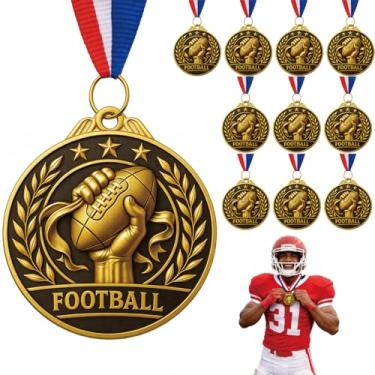 Imagem de Mascotwish Pacote com 10 medalhas bandeira futebol futebol medalhas ouro troféu prêmio com fitas de pescoço