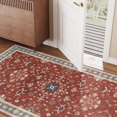 Imagem de Tapete de área 7,5 x 12,7 cm para entrada, tapete vermelho pequeno lavável, tapete macio moderno de pelo baixo, tapete para quarto, cabeceira, sala de estar, banheiro, sala de jogos, cozinha, sala de
