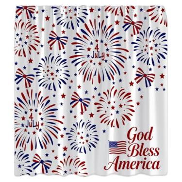 Imagem de Cortina de chuveiro 4 de julho Dia da Independência Bandeira Americana EUA Fogos de artifício Memorial Patriótico Dia dos Veteranos Azul Estrela Vermelha Celebração Feriado Rústico Cortina de Banheiro