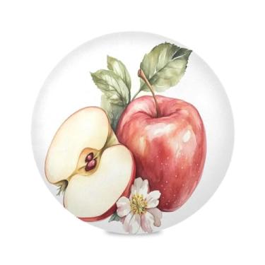 Imagem de STAYTOP Jogo americano redondo com estampa de maçãs em aquarela 6 peças, tapetes de mesa antiderrapantes fáceis de limpar para casa, cozinha, churrasco, festa, decoração de mesa