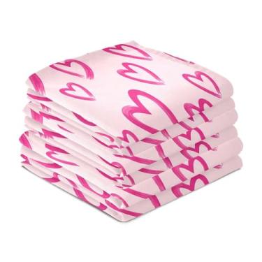 Imagem de Wassud Toalhas de prato de cozinha com corações rosa brilhantes, pacote com 6 panos de prato macios com laço para pendurar, toalha de mão de secagem rápida super absorvente, toalhas de chá de mesa