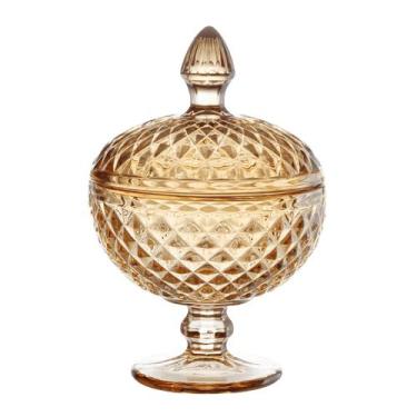 Imagem de Potiche de Vidro C/ Pé Lumiere Âmbar Baleiro Bomboniere 12x18,5cm Resi