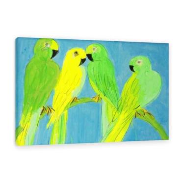 Imagem de Impressão de arte em tela Walasse Ting Papagaios verdes e amarelos galo famosa reprodução de pintura floral feminina colorida grande decoração de parede para quarto 105 x 70 cm (104.1x71.1 cm) moldura