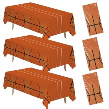 Imagem de HOAKWA Toalha de mesa de basquete para festa de aniversário, chá de bebê, pacote com 3 capas de mesa descartáveis para eventos infantis e comemorações de dia de jogo, 137 x 274 cm