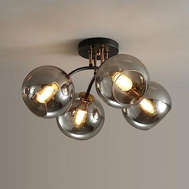 Imagem de Lustre de teto moderno com múltiplas lâmpadas, luminária pendente criativa para interiores, ideal para sala de estar, quarto, sala de jantar e cozinha. Lustre de vidro semi-embutido.