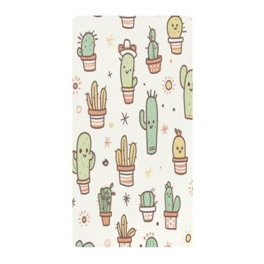 Imagem de Blueangle Lençol de berço padrão para berço infantil - Lençóis de algodão macio e respirável com estampa de cacto (432)