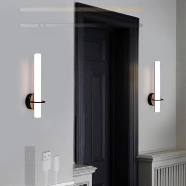 Imagem de GZZBMY Lâmpada de parede com bateria LED com controle remoto e interruptor de toque regulável Iluminação de parede giratória 360° Lâmpadas de parede magnéticas para sala de estar quarto escada