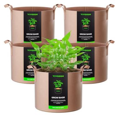 Imagem de Pacote com 5 sacos de cultivo VIVOSUN, potes de tecido não trançado grosso e resistente com alças bronzeadas, 2 Gallon