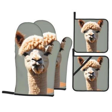 Imagem de Conjunto de luvas de forno com estampa de avatar alpaca, conjunto de 4 peças adequado para grelhar, cozinhar e assar