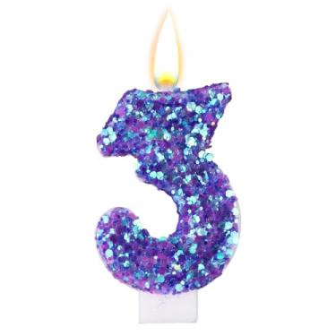 Imagem de Velas de Aniversário Roxas com Números, Velas de Aniversário Roxas com Lantejoulas Decorações Bolo Românticas e Brilhantes Artigos para Aniversários e Casamentos (3)