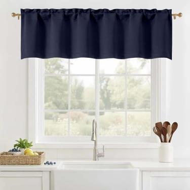 Imagem de OVZME Saia azul marinho para janelas - cortina pequena com filtro de luz sólida para cozinha, cortina curta com bolso duplo para varão, tratamento de janela, 1 peça, 152 cm L x 35 cm C