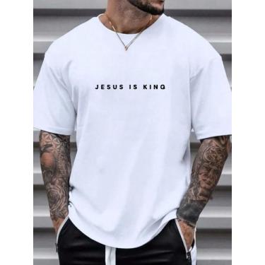 Imagem de Camiseta Unissex Estampada Jesus Is King Gospel Fé Cristã Minimalista 