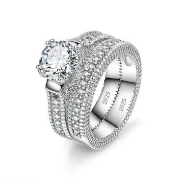 Imagem de Conjunto De Anéis De Casal Em Prata Esterlina 925 Elegante Para Casame