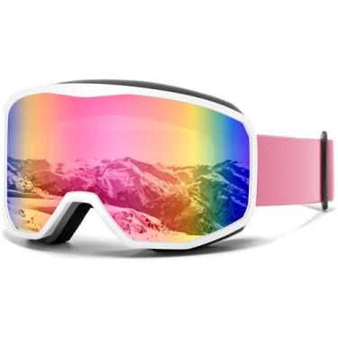 Imagem de SUNGAIT Óculos de esqui e snowboard para homens e mulheres, antiembaçamento, 100% proteção UV, OTG, esqui, patinação (armação branca fosca, lente rosa VLT 16%)