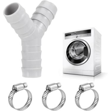 Imagem de Adaptador de drenagem para máquina de lavar louça Y Splitter Braçadeiras de mangueira, dispensador Y bidirecional cinza, conector de mangueira Y adequado para tubos de cozinha, máquinas de lavar